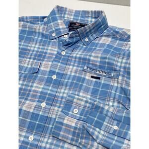 Vineyard Vines Men's Harbor Shirt Blue Spring Plaid Vented Size Medium